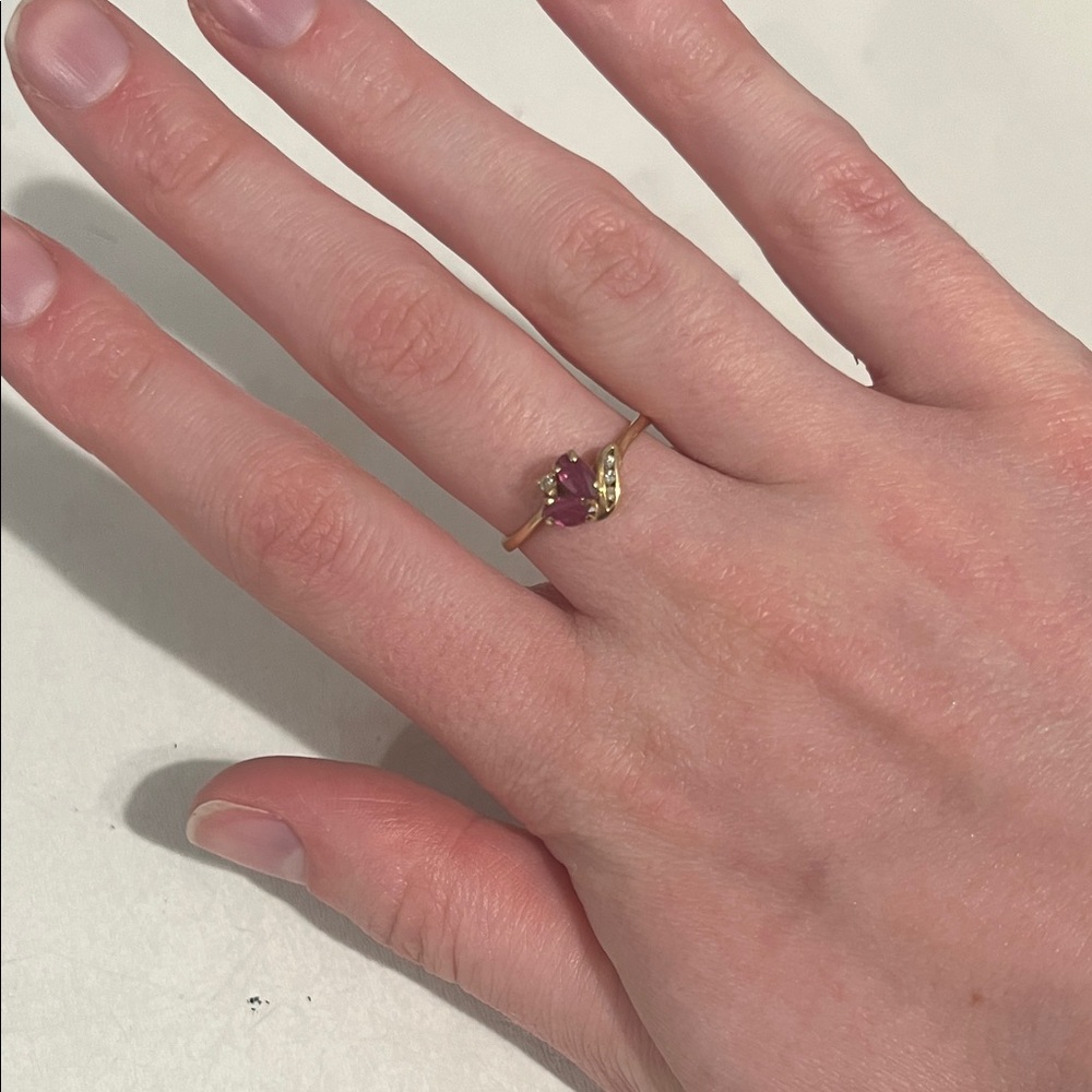 14k solid Gold Ring with diamonds and rubies  - Women's Jewelry